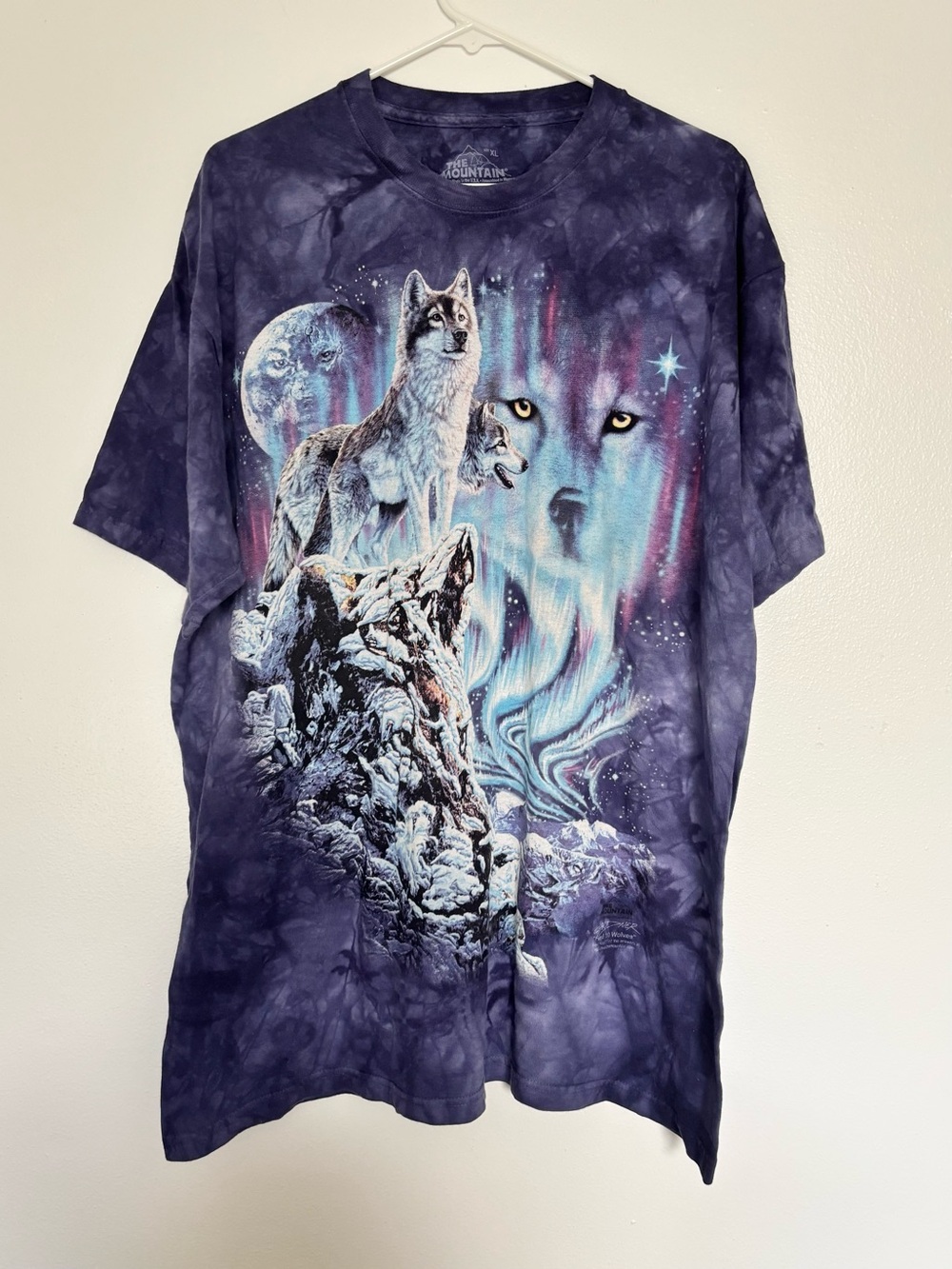 Vintage The Mountain Wolf T-Shirt XL Purple Tie Dye Moon Graphic Y2K